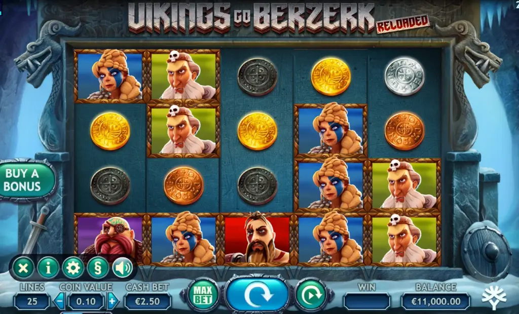 Aktiverad bonusrunda i Vikings Go Berzerk slot som visar wild-transformationer och multiplikatoreffekter